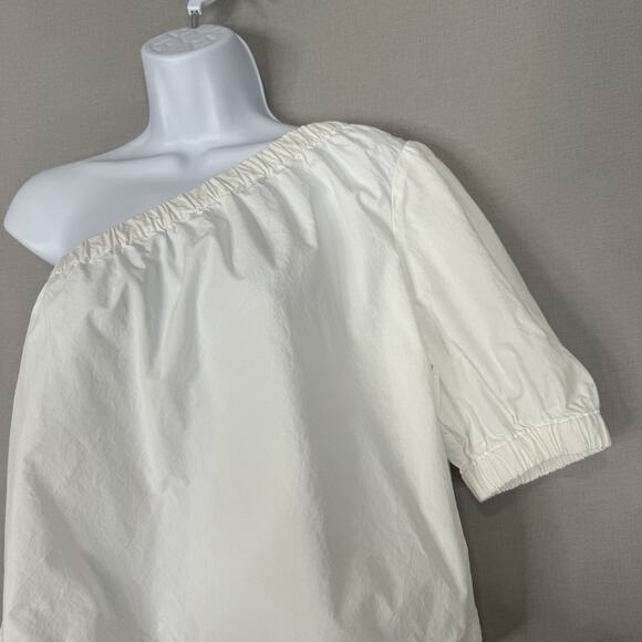 Rails Womens Jayla Top Medium White Organic Cotton One Shoulder Blouse Old Money - Picture 2 of 10